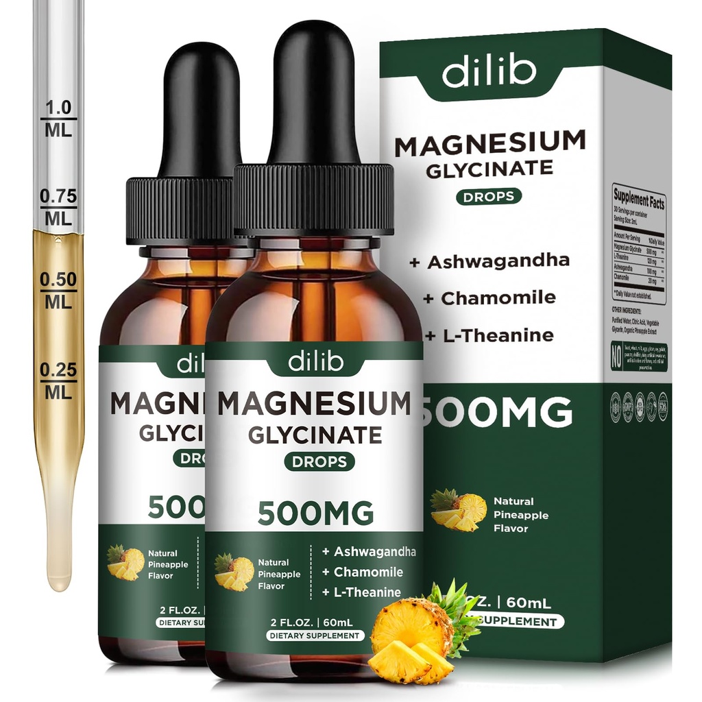 (2 pakkaus) Magnesium Glycinate Supplement, magnesiumnestetippa ja magnesium Glycinate 500 mg Ashwagandha, L - Theanine, kamomilla - Tuet optimaalinen rauhallinen uni Vegaani