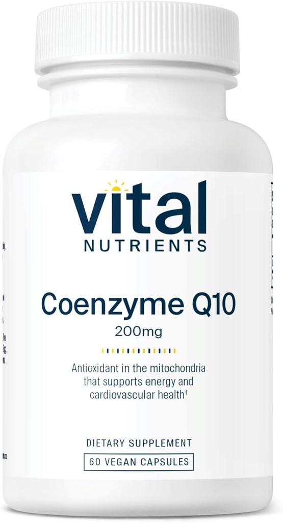 Vital Nutrients CoQ10 200mg | Vegan Supplement | Potent Antioxidant av CoEnzyme Q10 för att stödja hjärthälsa och energinivåer * | Gluten, Dairy och Soy Free | Icke-GMO | 60 kapslar