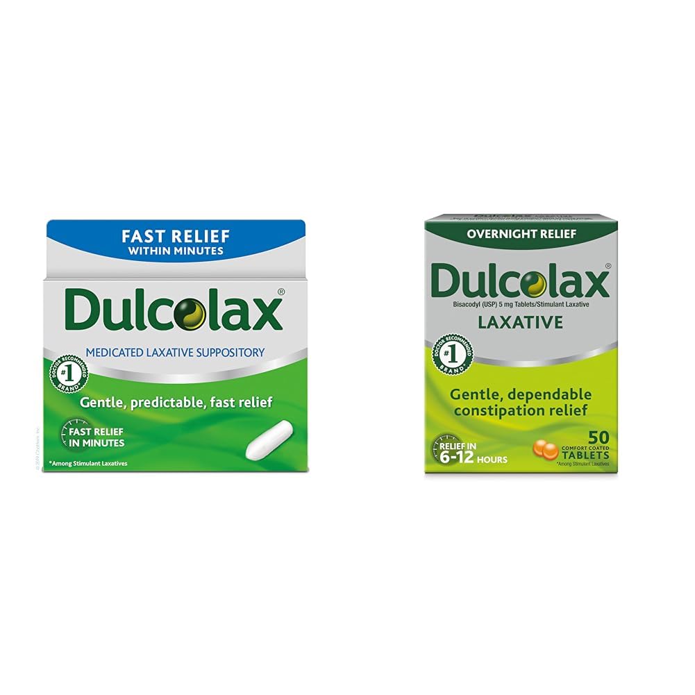 Dulcolax Fast Relief Lääkevalmisteet Laksatiivinen Suppositories Fast Relief, Peräsuolessa vain, Bisacodyyli, 10 mg & Yöllä Relief Laksatiivinen hellän Ummetuksen hoitoon, Bisacodyl 5 mg tabletit, 50