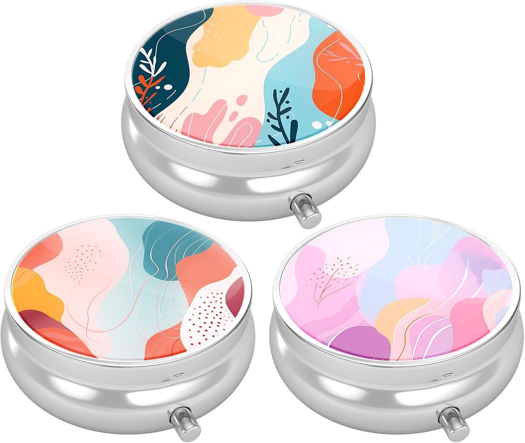 3 Pack Pill Box, Small Pill Case för Purse & Pocket, Cute Travel Medicine Organizer, Portable Medicine Container Holder för att hålla vitaminer, Medicinering, Fish Oil & Supplement, Art Style Pattern
