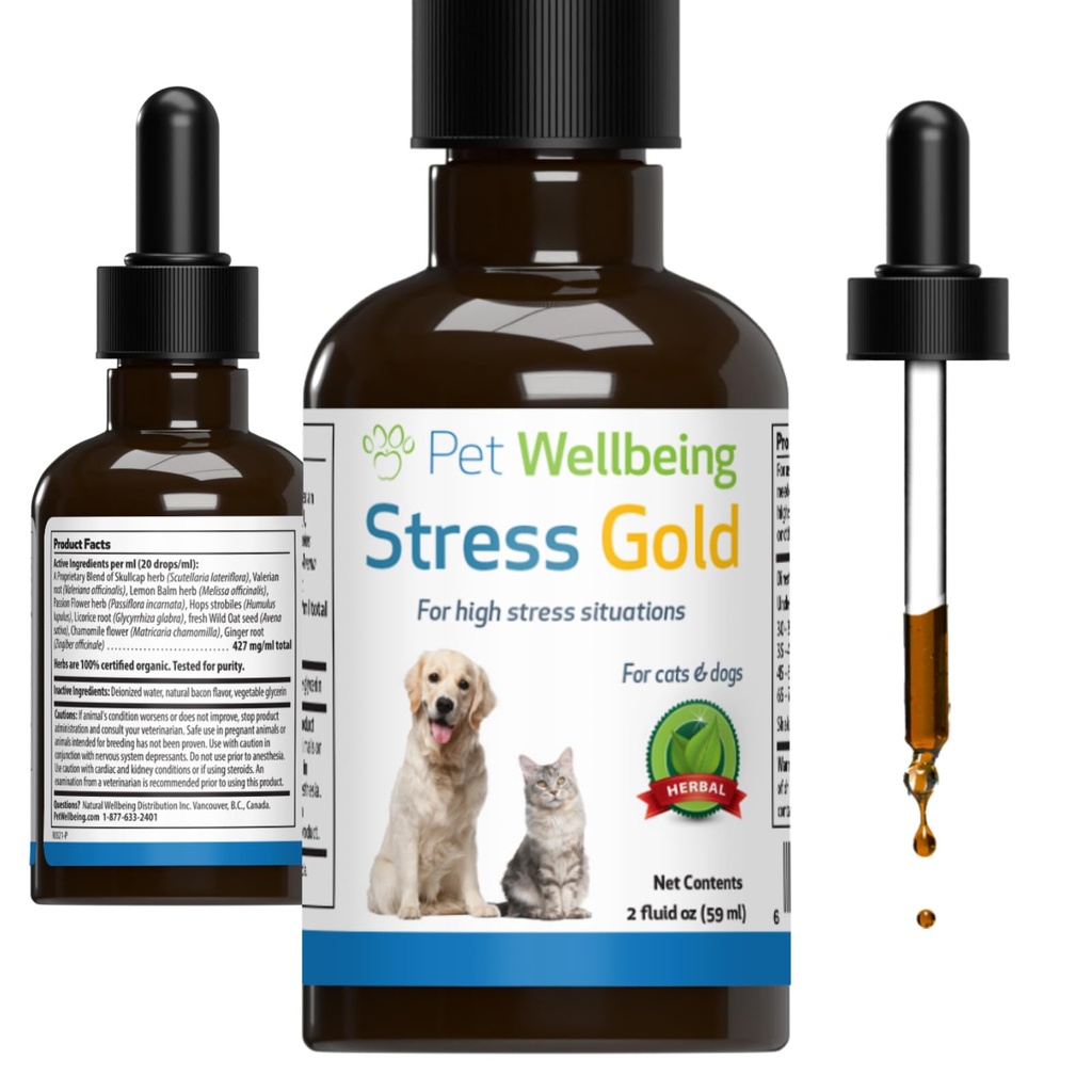 Lemmikki hyvinvointi Stressi Kulta kissoille - Vet-Felated Tilanne Feline Stressi Tuki - Nopeasti toimiva Eläinlääkäri Vierailut, Matkustaa, Siivous - Cat-Safe kokonaisvaltainen kasviperäisten Blend - Liquid Support 2 oz (59ml)