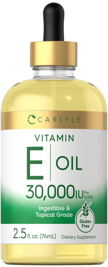 Carlyle Vitamin E Oil | 30 000 IE | 2,5 fl oz | Ingestible & Topical Grade | Moisturizing for Skin | Vegetarian, Non-GMO, Gluten Free Supplement