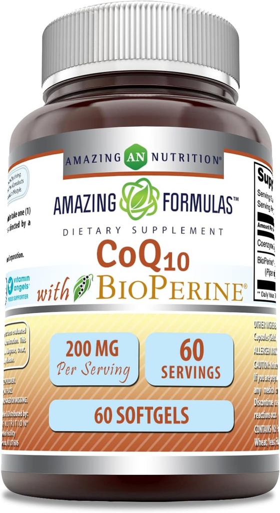 Fantastiska formler Q10 med bioperintillskott | 200 Mg per portion | 60 Softgels | Icke-GMO | Glutenfri | Tillverkad i USA