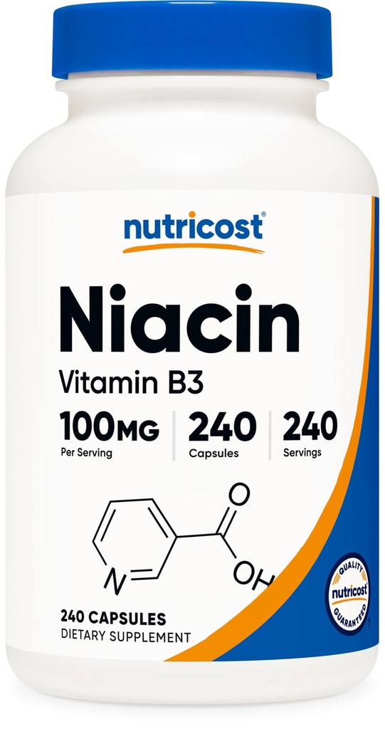 Nutricost Niacin (Vitamin B3) 100mg, 240 kapselia - huuhtelu, ei-GMO, Gluteeniton