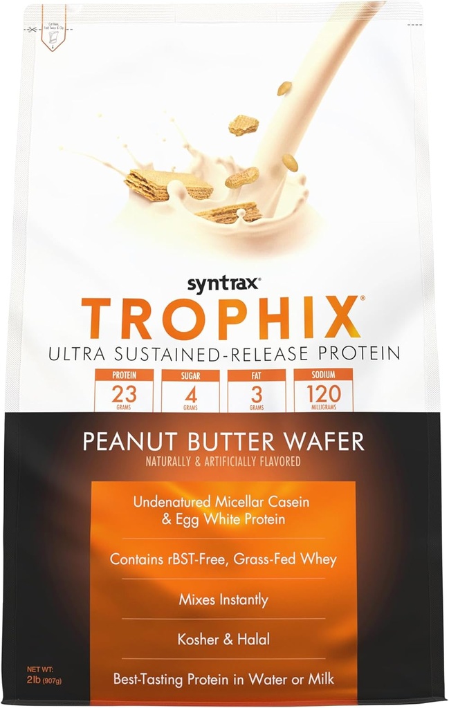 Syntrax Nutrition Trophix, Ultra-Release Protein Powder Blend, Peanut Butter Wafer 2 lbs, Real Wafer Pieces