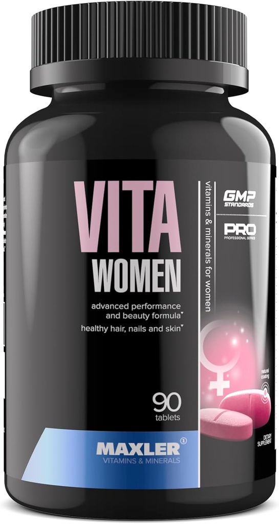 Maxler VitaWomen Premium Multivitamin för kvinnor - Kosttillskott för kvinnor - Hair Skin och Nails Vitaminer A B C D E K, Omega-3, Biotin, Antioxidanter, Enzymer - 90 tabletter