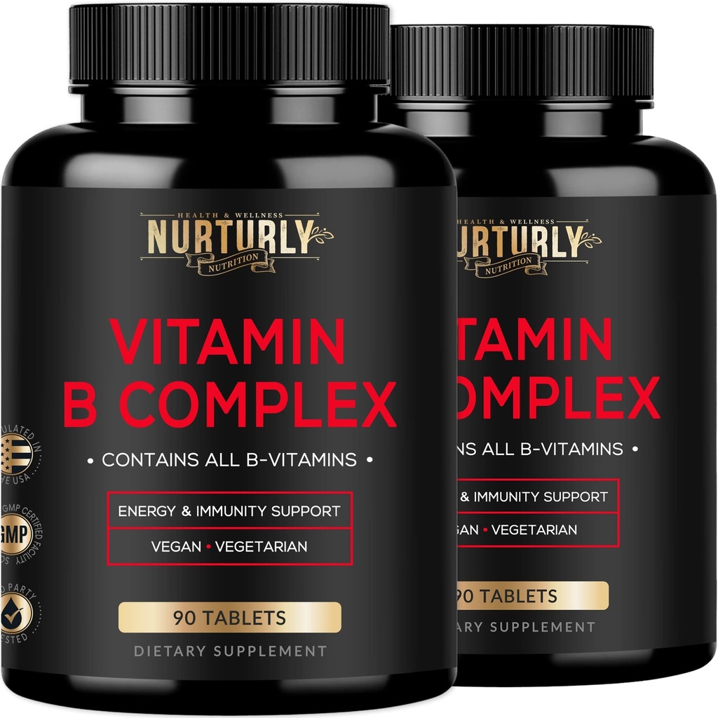 B-vitamiini Complex - sisältää kaikki olennaiset B-vitamiinit - B1, B2, B3, B5, B6, B7, B9, B12 ja Biotiini - Super B Complex Vitamiinit energia, Immuniteetti tuki - 180 tablettia