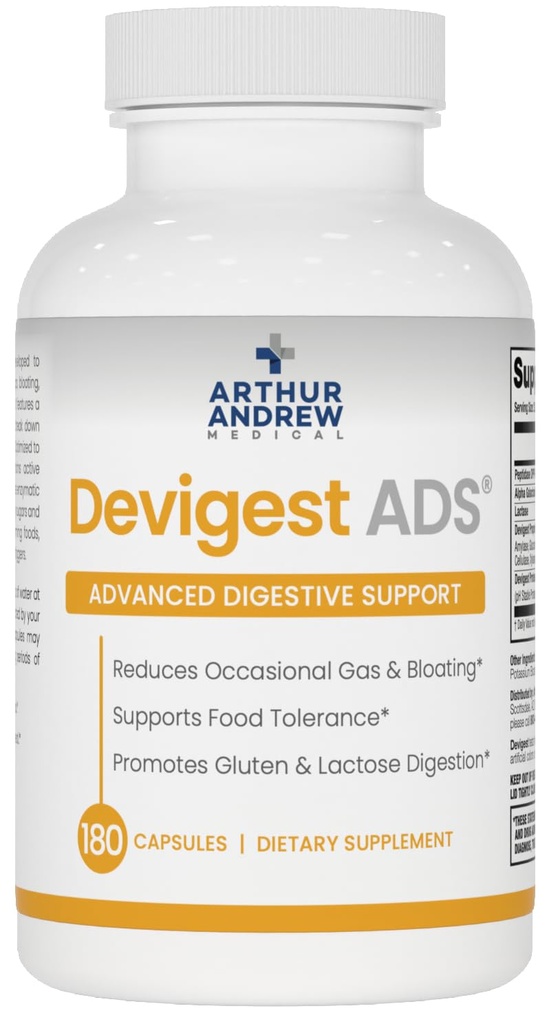 Arthur Andrew Medical - Devigest ADS, Advanced Dgestive Support, Relief for Laktoosi-intoleranssi ja Casein Sensitivities, Vegan, non-GMO, 180 kapselia