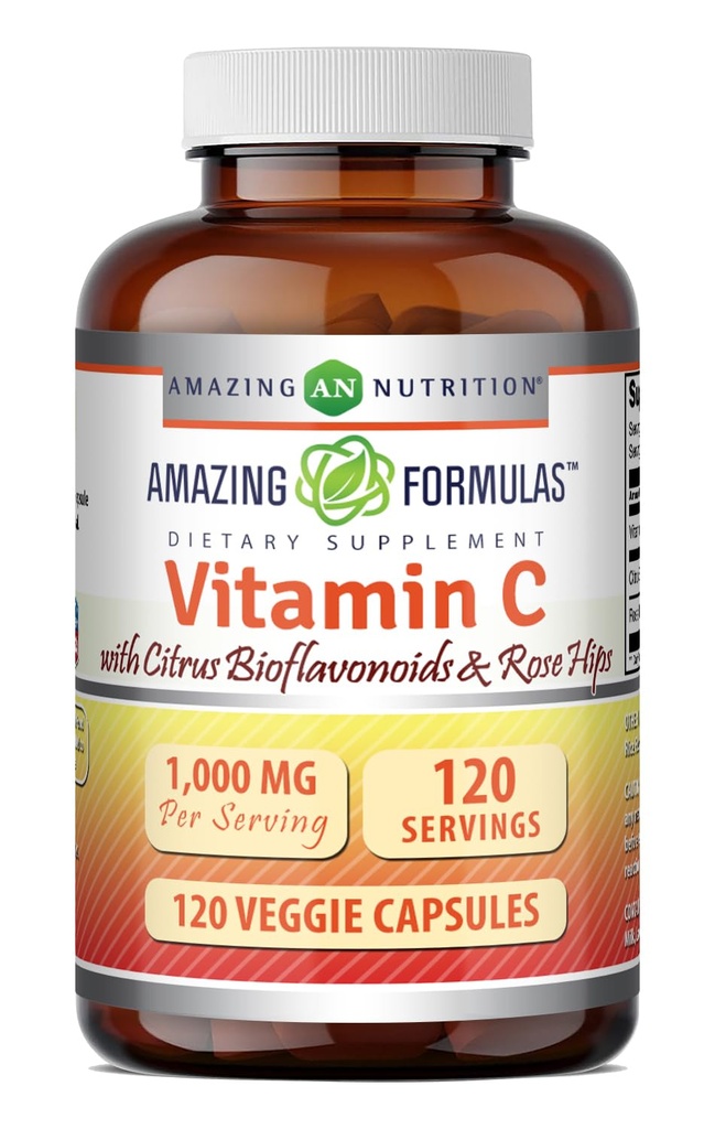 Hämmästyttävä Formula C-vitamiini (Askorbiinihappo) 1000 Mg Rose HIPS & Citrus Bioflavonoids 