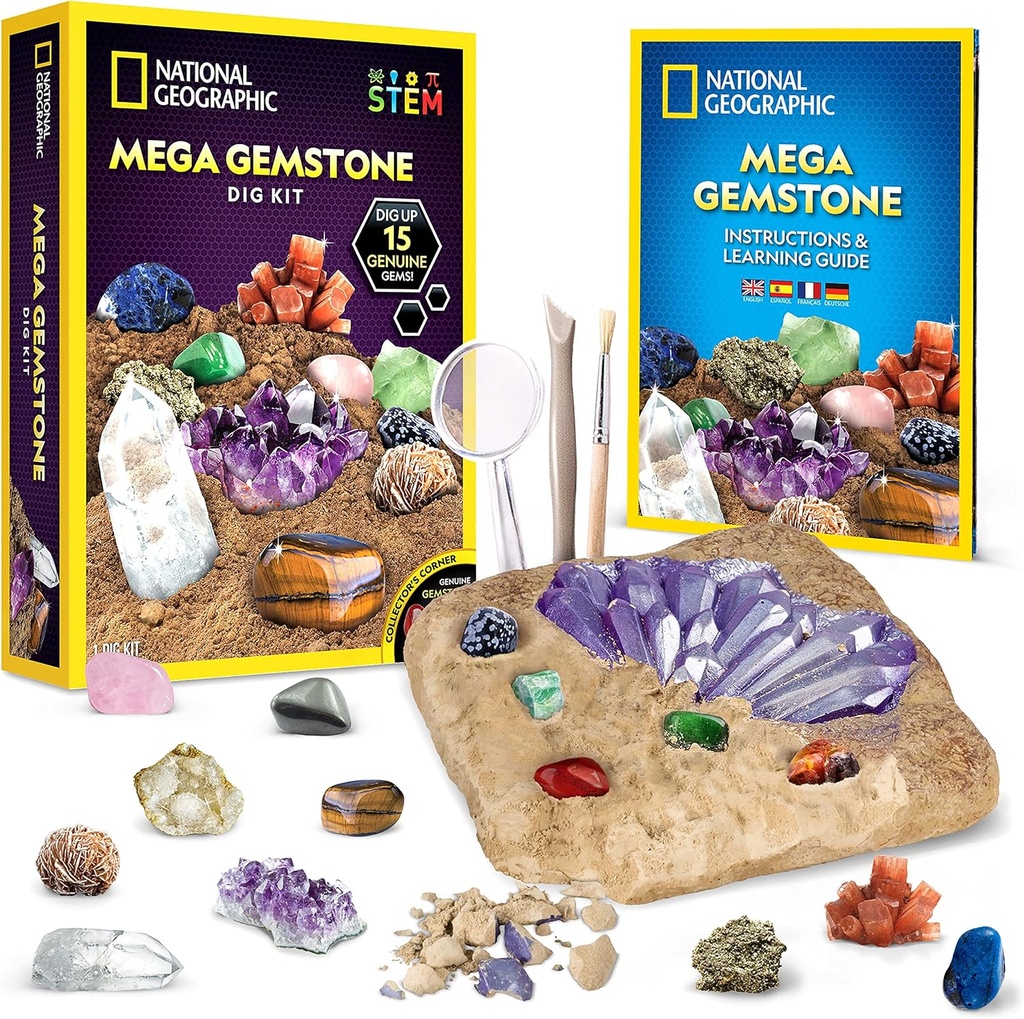 National Geographic Mega Gemstone Dig Kit ... Kaivaa 15 todellinen jalokivet ja kristallit, Tiede Kit lapsille, Gem Digging Kit, Lahja tytöille ja pojille, Kaivos Kit, Rock Collection