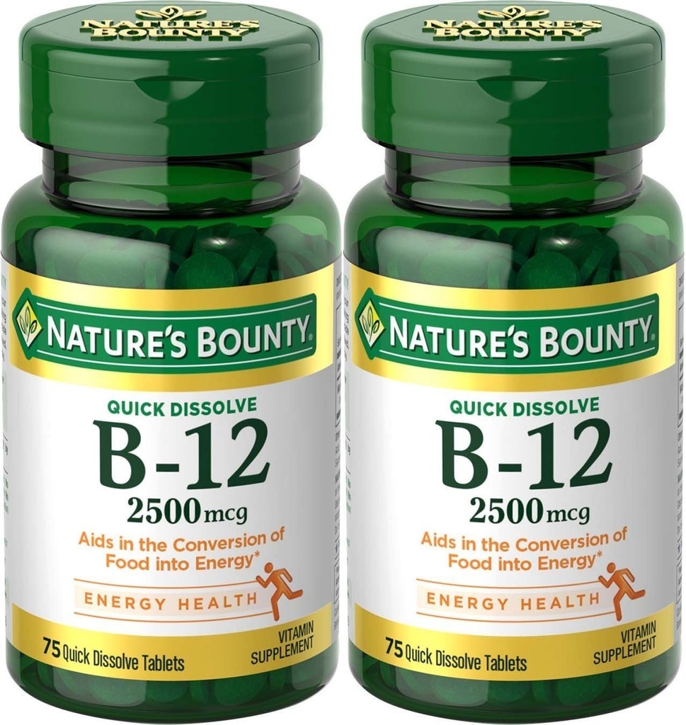 Luonto Bounty B-12-vitamiini, nopea liuotus, 2500 mikrog, luonnon kirsikka maku 75 ct (2 pakkaus)
