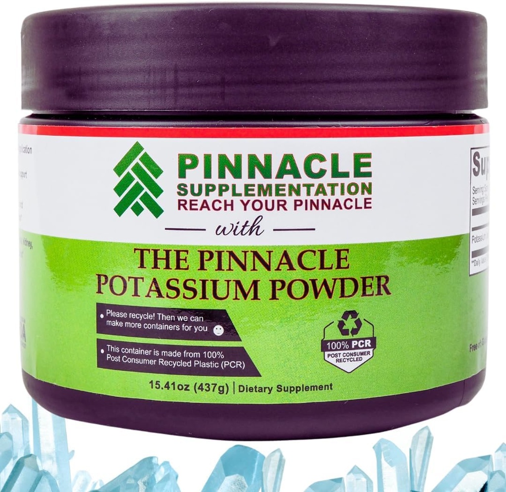 Pinnacle Kaliumsilikaattijauhe, kaliumpulverilisä, Mineraalilisä, Keto Elektrolyyttijauhe, tukee nestetasapainoa ja jalkakramppeja, 100% puhdasta, ei täyteaineita, ei lisäaineita (437 g)