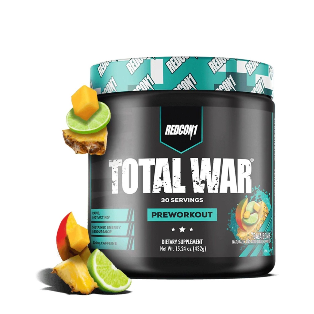 REDCON1 Total War Pre workout, Baja Bomb - Beta Alanine + Citrulline malate Keto Friendly Preworkout miesten & naisten 320mg kofeiini - Nopea toiminta (30 palvelinta)
