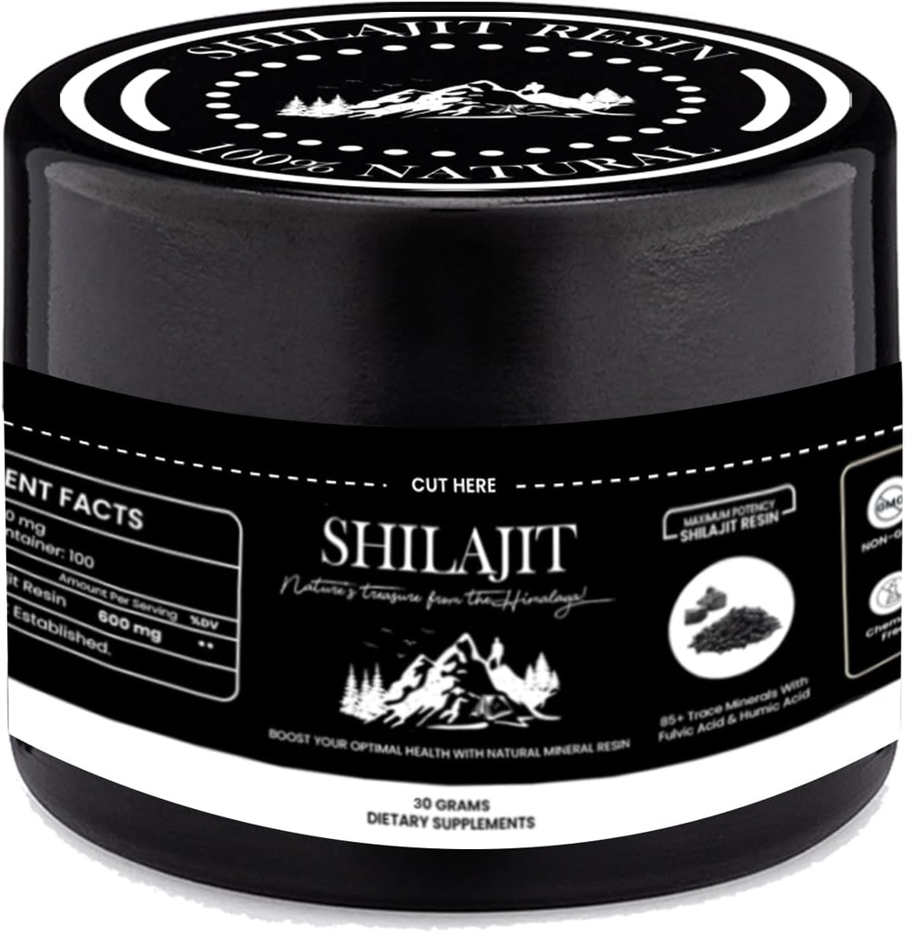 Shilajit Pure Himalaya Resin - 100% Pure Shilajit Fulvic Acid & 85+ Trace Minerals - Tukee energiaa, immuniteetteja ja miesten terveyttä (30 grammaa)
