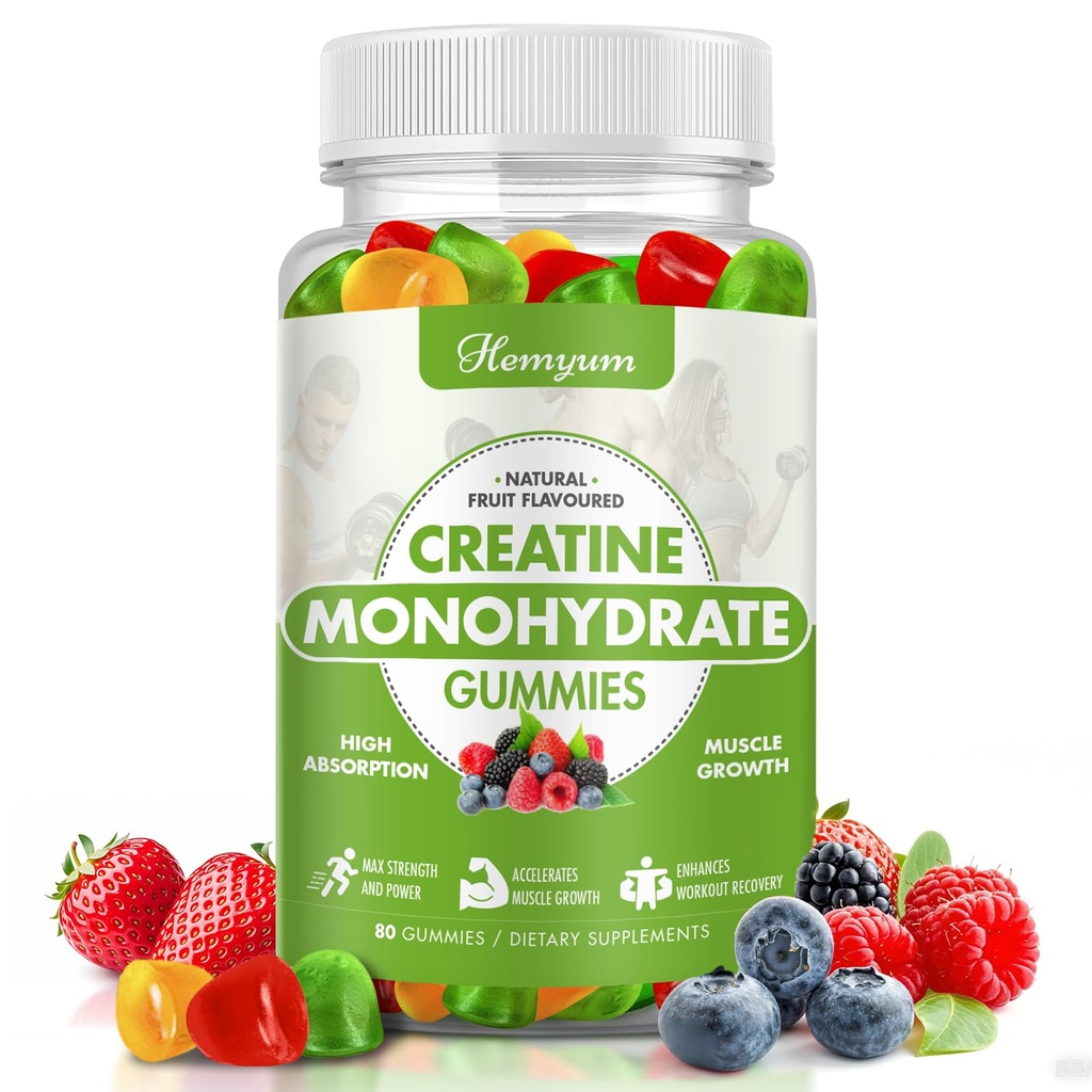 Kreatiini Monohydraatti Gummies - 5g Creatiini naisille, tehostettu lihasvoimaa, Boost Focus ja kestävyyttä, Lihas Builder,L-Tauriinia + B12-vitamiinia,Vegaani, Gluteeniton 80 kreivi