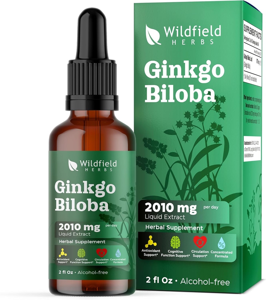 Ginkgo Biloba Extract Drops Liquid 2000mg (Ginkgo biloba L.) Herbal Supplement Absorbs Better Than Capsules, 1 kuukausi tarjonta, 84 Tarjoilut, Alkoholiton Tincture - 2 Oz, Pakkaus 1