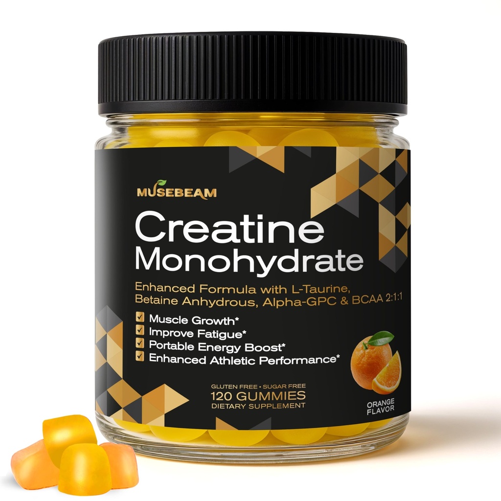 Kreatinmonohydrat 5000mg Supplement Gummies - med L-Taurin Betaine Anhydrous Alpha-GPC BCAA 2:1:1 - Sugar-Free Gluten Gratis för Män Kvinnor
