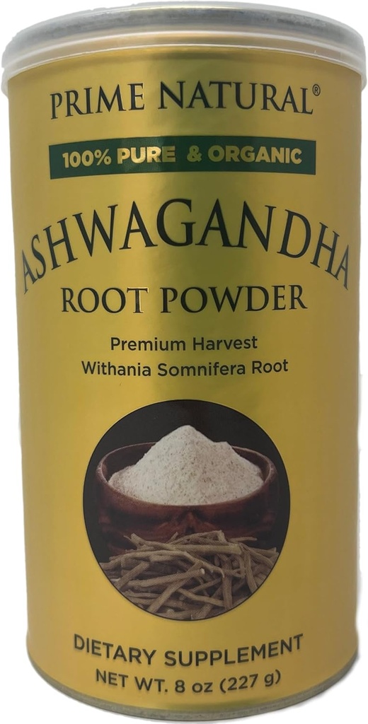 PRIME NATURAL Ashwagandha Root Powder 8oz | Ayurvedic Adaptogen för lugn, vitalitet, ökar energi, Stamina | Pure, Raw, Vegan