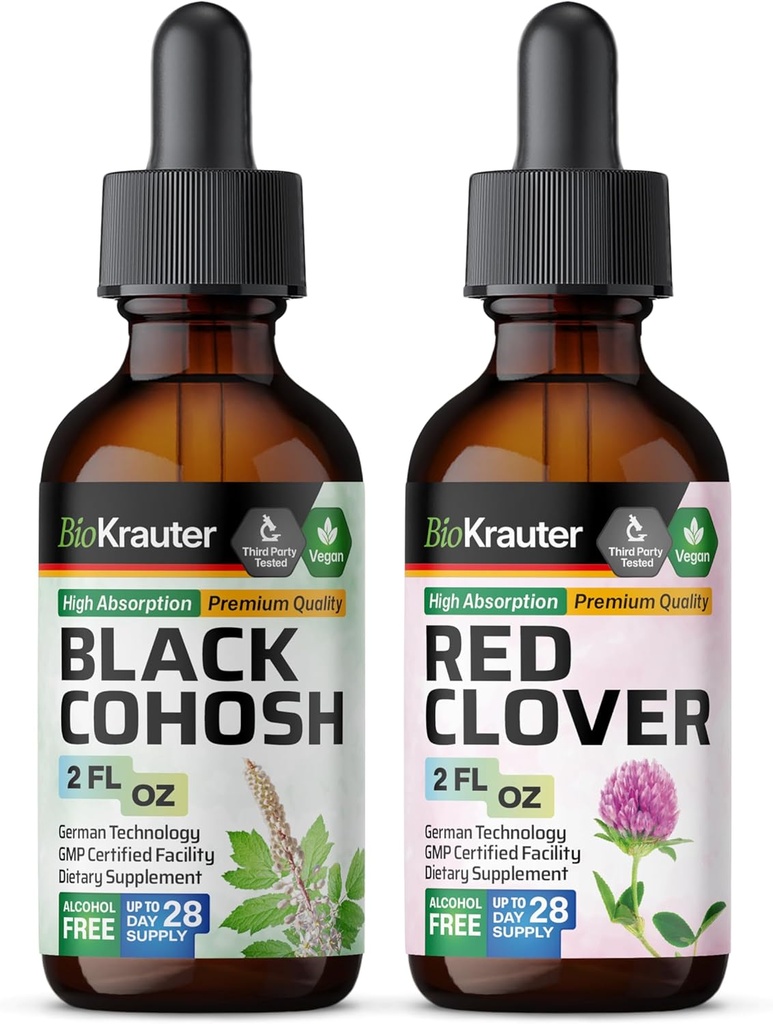 BIO KRAUTER Musta Cohosh Tincture 2 Fl. Oz. & Red Clover Tincture 2 Fl. Oz.
