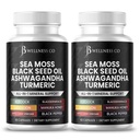 Sea Moss Black Seed Oil Ashwagandha Turmeric Bladderwrack Burdock - med Manuka, Honey Dandelion, ACV Black Pepper Gluten Free - 120 Count