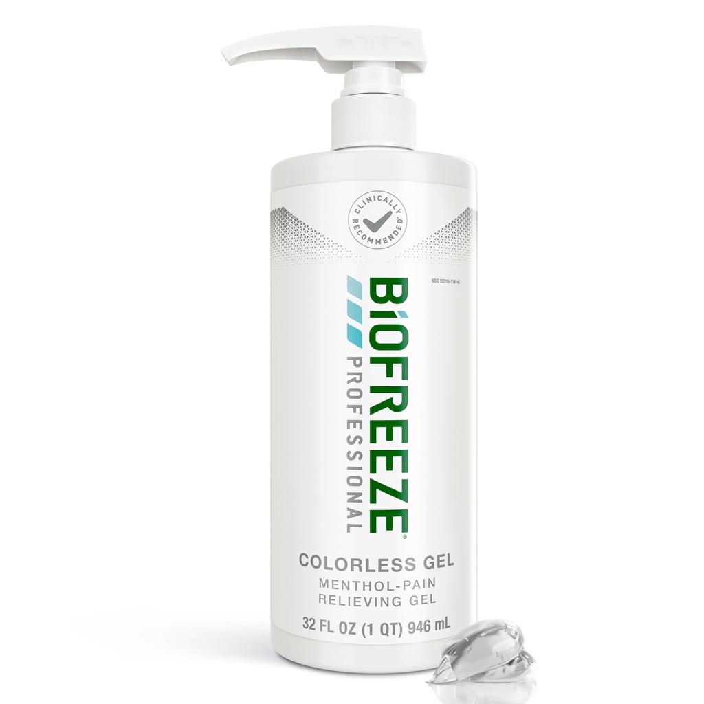 Biofreeze Professional Gel Pain Relief for Polvi, Kaula, Hip, Joint, Olkapää, & Yksinkertainen selkäkipu, Nivelkipu Reliever, Sore Lihas Relief, Väritön Menthol Gel 32 Fl Oz
