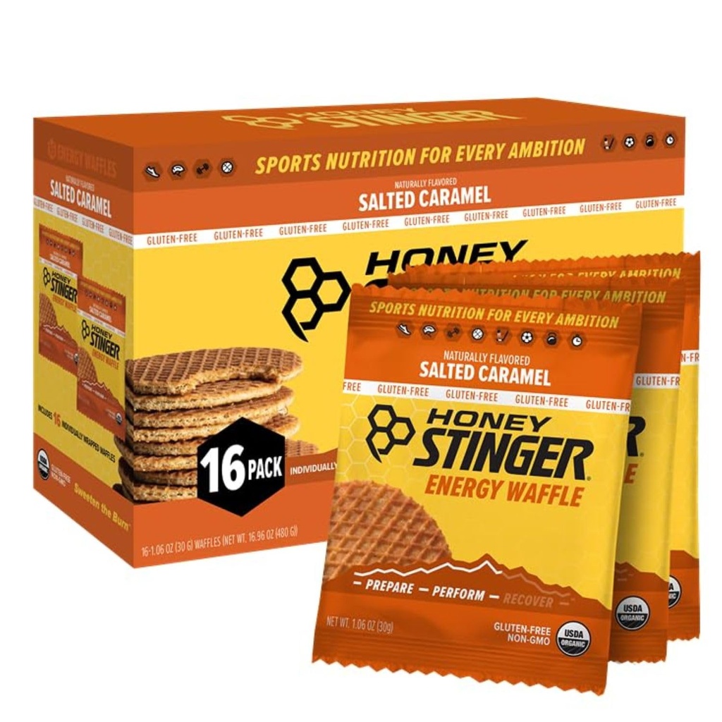Honey Stinger Organic Gluteeniton Suolattu Caramel vohveli, energia Stroopwafel liikuntaa, kestävyyttä ja suorituskykyä, urheilu ravitsemus koti &amp; kuntosali, Pre &amp; Post Treenaus, Box 16 vohvelia, 16.96 Oz