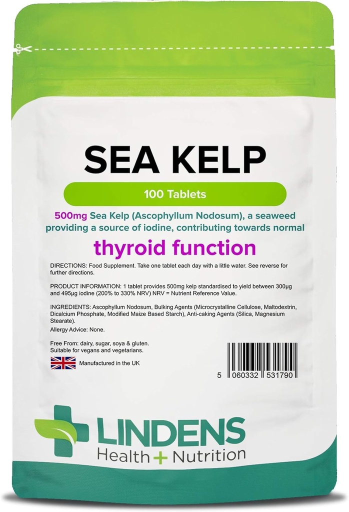 Lindens Kelp Tabletit 100 x 500 mg Korkea teho 1- a- päivä