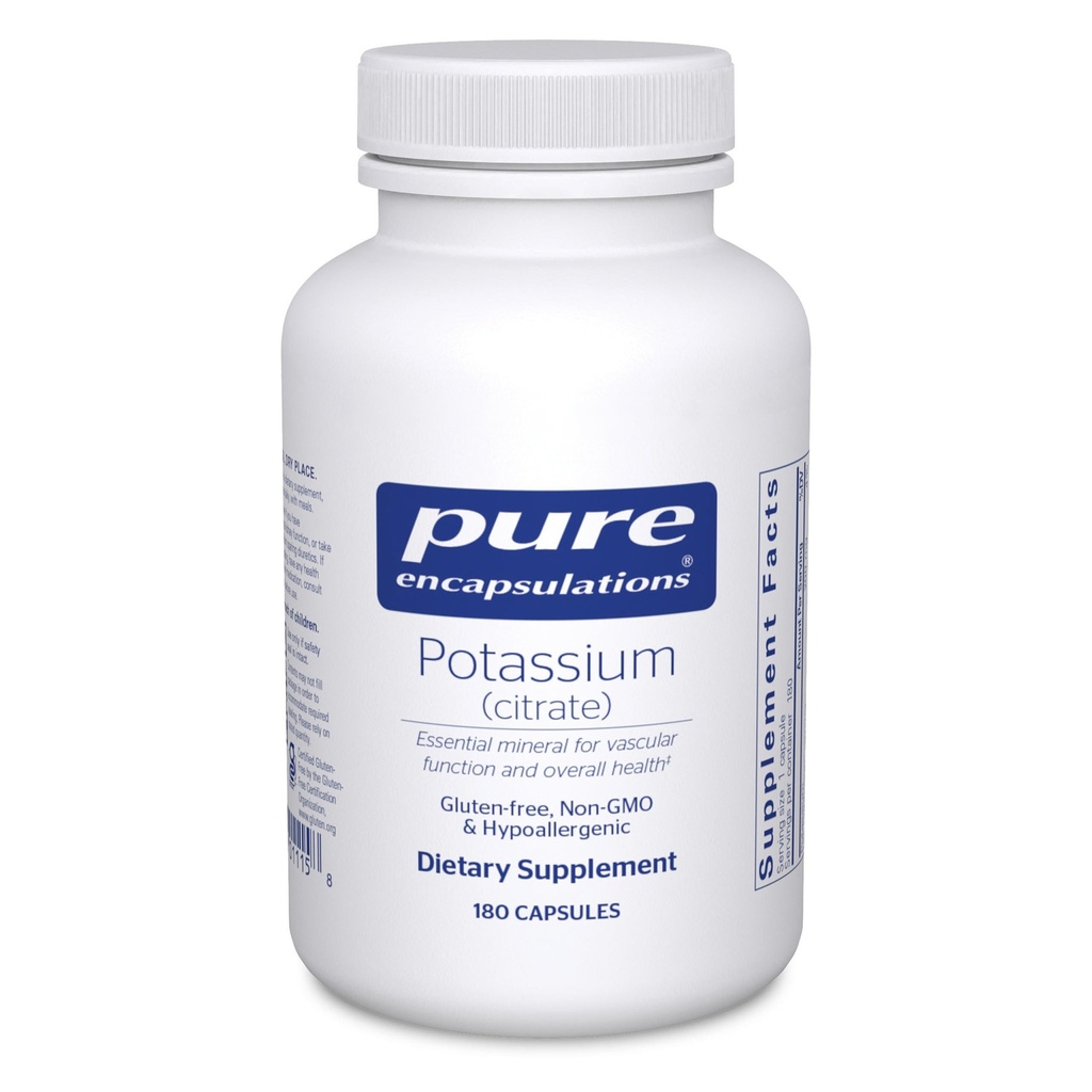Puhtaat kapselit Kalium (Sitrate) - Essential Electrolyte Supplement to Support Nerve & Muscle Function, Adrenals, Hormonit, Heart Health & Energy* - Kaliumsitraatin kapseli - 180 kapselia