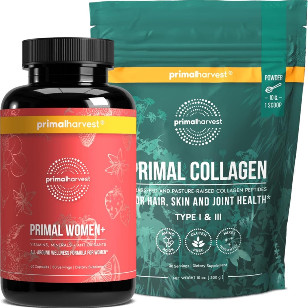 Primal Harvest Multitamine & Collagen Powder täydentää naisille, Bundle