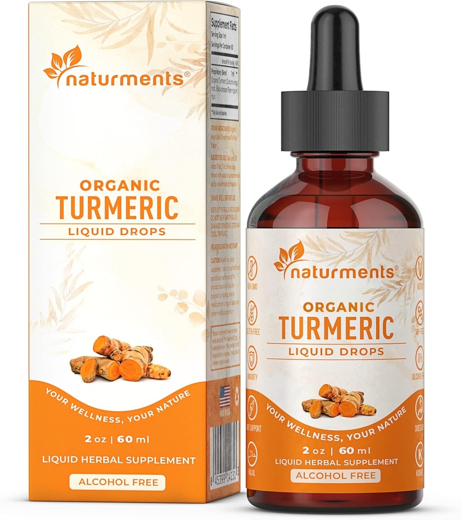 Naturments Turmeric Curcumin Liquid: Certified Organic Turmeeric Curcumin inkivääri & Black Pepper- Joint Support, Immuuni & Ruoansulatustuki, Graceful Ikääntyminen - 2 Fl Oz