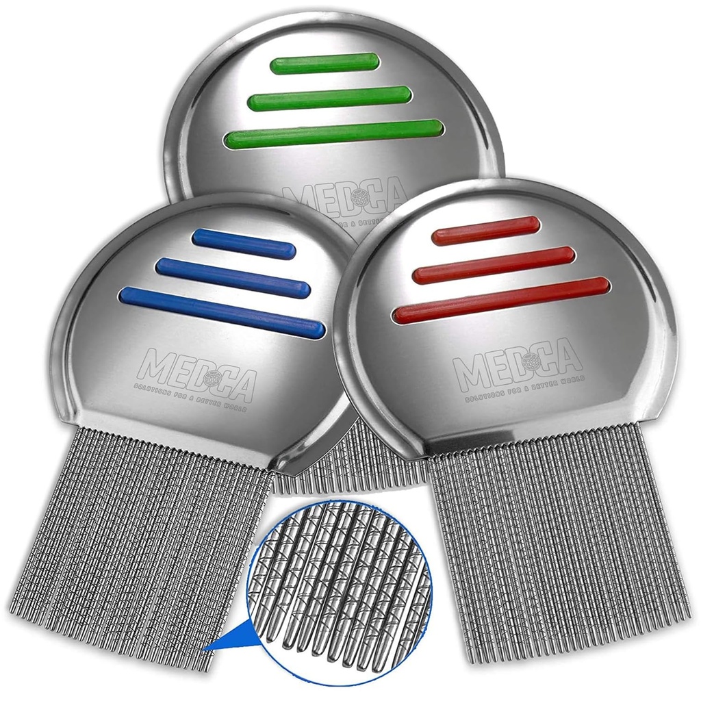 Lice Comb - (Pack of 3) Head Lice Treatment som är individuellt paketerad professionell rostfri stållus och nitkomber tar bort ägg med rundade tips för komfort