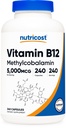 Nutricost-vitamiini B12 (Metyylicobalamiini) 5000 mikrog, 240 kapselia - Kasvisruoka Caps, ei-GMO, gluteeniton B12-lisä