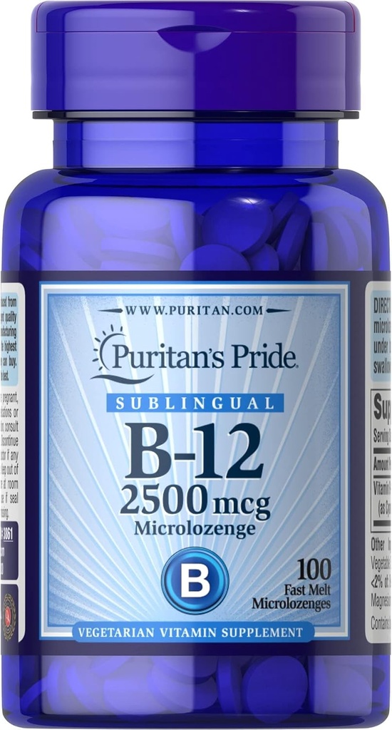 Puritanin Pride-vitamiini B-12 2500 mikrog Microlozenges, 100