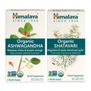 Himalaya Organic Ashwagandha for Energy Support Plus Organic Shatavari for PMS, Menstrual Cramp Relief & Menopause Support, 60 kapselia Jokainen 2 Tuote Bundle