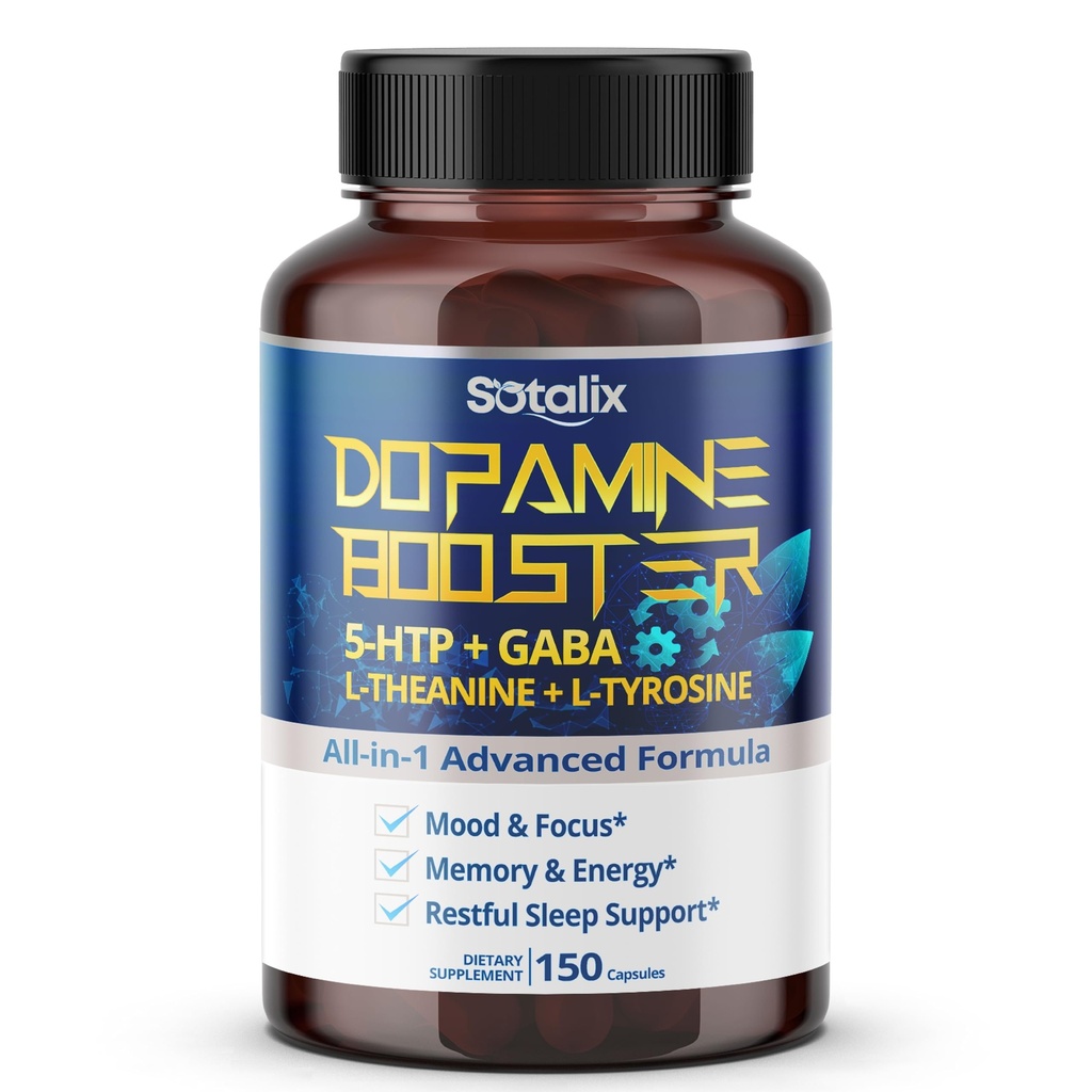 5-HTP + GABA med L-Theanine + L-Tyrosine - Mood & Focus, Memory & Energy, Restful Sleep Support - USA Made & Tested (150-dagars Supply (Pack of 1))