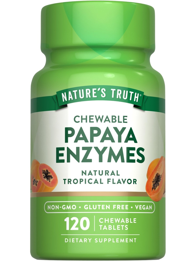 Nature's Truth Papaya Enzyme Pureskeltavat tabletit 120 Count Vegan, non-GMO & Gluteenittomat lisäravinteet ruuansulatukseen