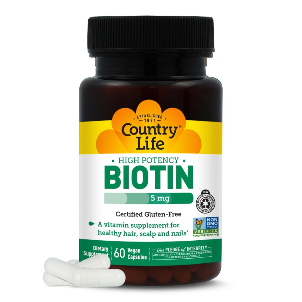 Country Life - Biotin High Potency, 5 mg - 60 Vegaanikapselia