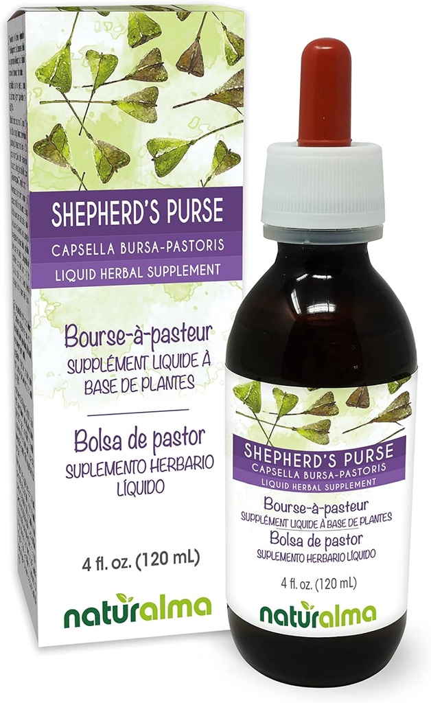 Naturalma Shepherdin kukkaro (Capsella Bursa-pastoris) yrtti Alkoholiton Tincture - 4 fl oz Liquid Extract Drops - Herbal Supplement - Vegan