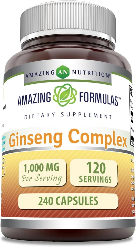 Amazing Formula Ginseng Complex - 1000 Mg Per Serving, kapselit (ei-GMO,Gluteeniton) Tukee tervettä immuunijärjestelmää - Tukee energian tuotantoa - Tehostaa mielentilavaroitus. (240 Count)