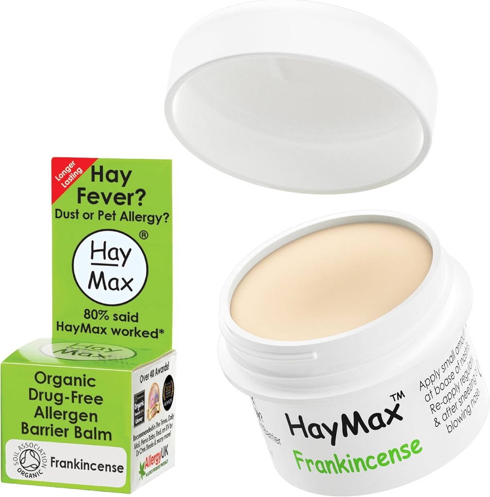 HayMax Allergen Barrier Balm - Frankincense 0.17 fl oz - Organisk, naturlig och icke-drowsy Hay Fever & Allergy Relief Balm - Blockerar Pollen & Allergen Partiklar - Perfekt för vuxna, barn & gravida kvinnor