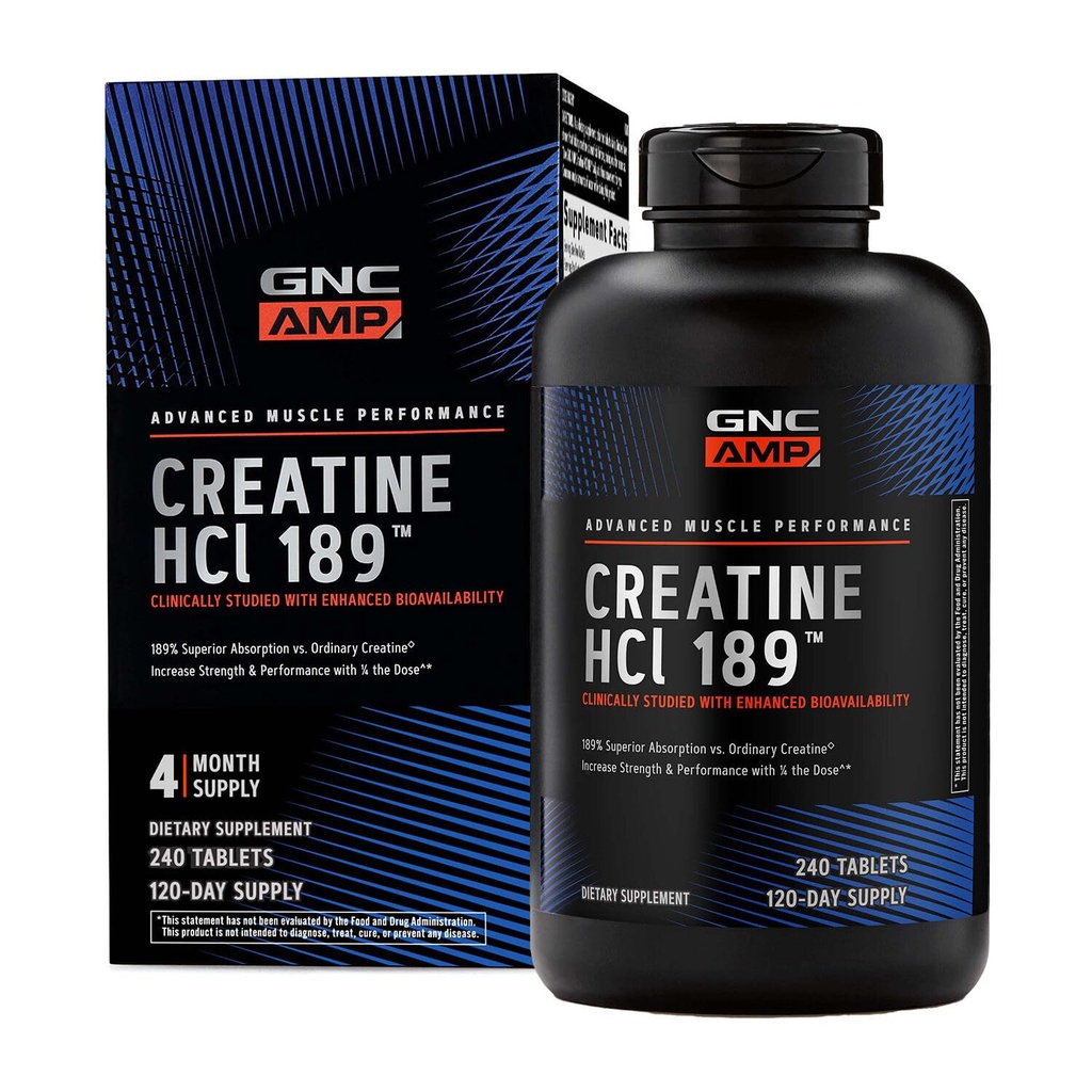 GNC AMP Creatiini HCl 189 pillereitä, kliinisesti todistettu vahvuus & lihasten rakentaja, urheilullinen suorituskyky, energian tuotanto, Recovery Supplement, nopea absorbointi, Gluteeniton Formula, 120 tarjoilua