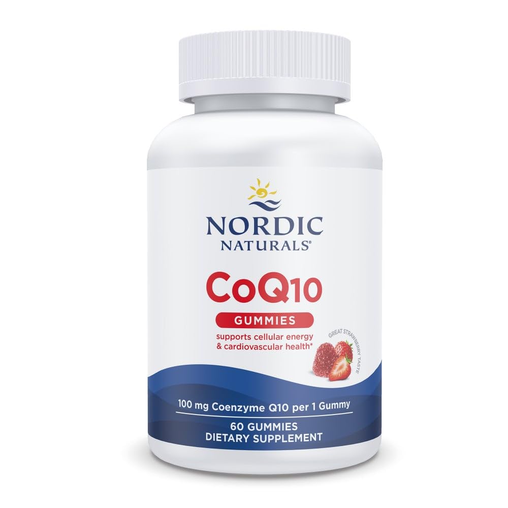 Nordic Naturals CoQ10 Gummies, Mansikka - 60 Gummies - 100 mg Coenzyme Q10 (CoQ10) - Suuri maku - Heart Health, Cellular Energy Production, antioksidantti tuki - ei-GMO, Vegan - 60 Servings