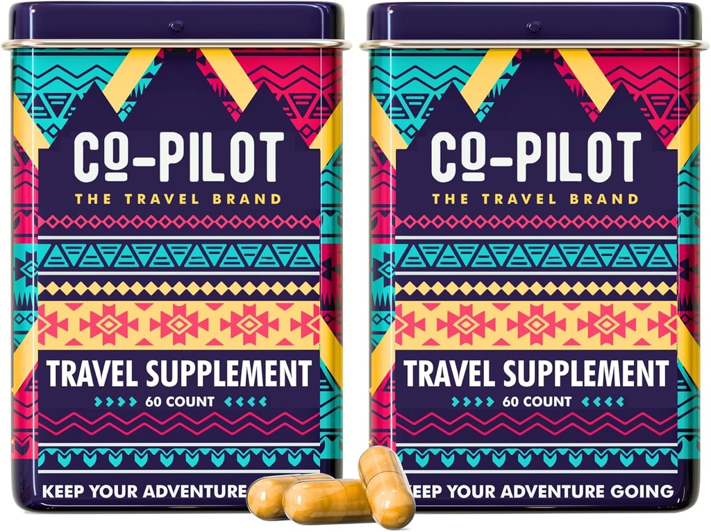 Supplement 2 Pack: Jet Lag Prevention + Ashwagandha, Rhodiola, D3+ för Immune Support, Energy, Digestive Health | Airplane Travel Essentials Multivitamin | Vegan | 120 Count