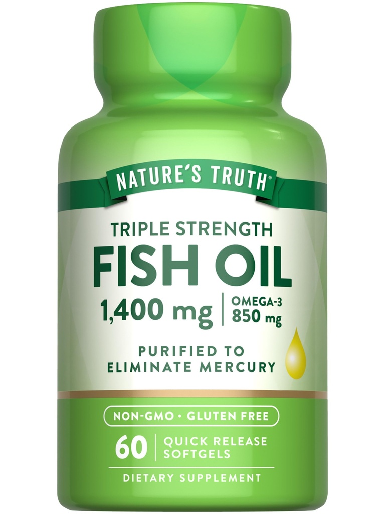 Naturens Sanning Triple Strength Fish Oil Softgels | 1400 mg | 60 greve | Active Omega 3 | Non-GMO & Gluten Free Supplement
