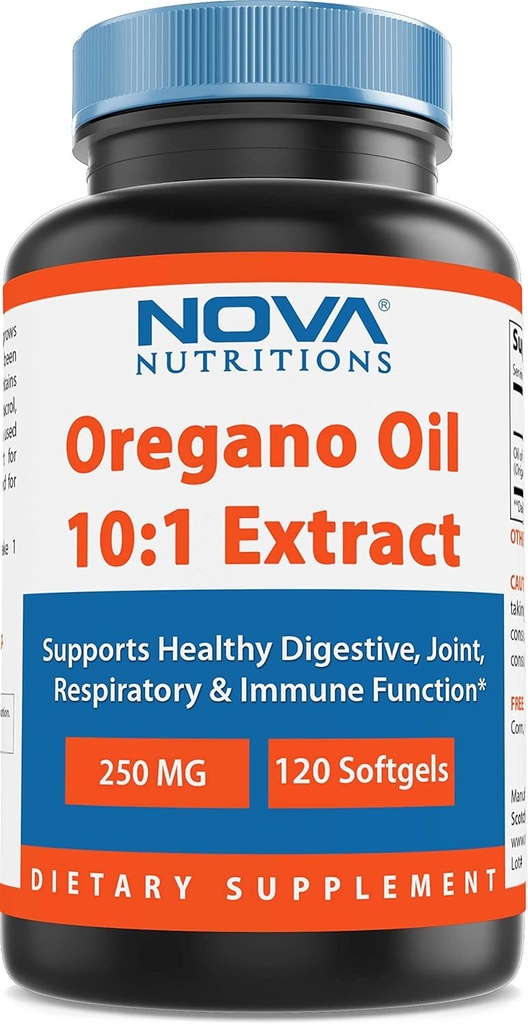 Nova Nutritions Oregano Oil 250 mg 10:1 Uute - Ei-GMO & Gluteenittomat - Oregano Pilleriöljy - Immuunituki - 120 Softgels