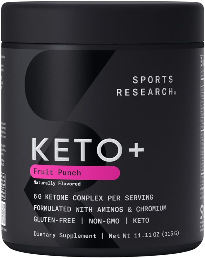 Sports Research Keto Plus Exogena Ketones med goBHB - 30 portioner | Keto Electrolyte Powder för Hydration, energi, fokus och ketos | Keto Certified, Vegan Friendly (Fruit Punch)