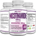 Nikotinamid 500mg med Resveratrol 100mg - 120 Veggie Capsules - Vitamin B3 Supplement Pills för att stödja NAD, hudcell hälsa och energi