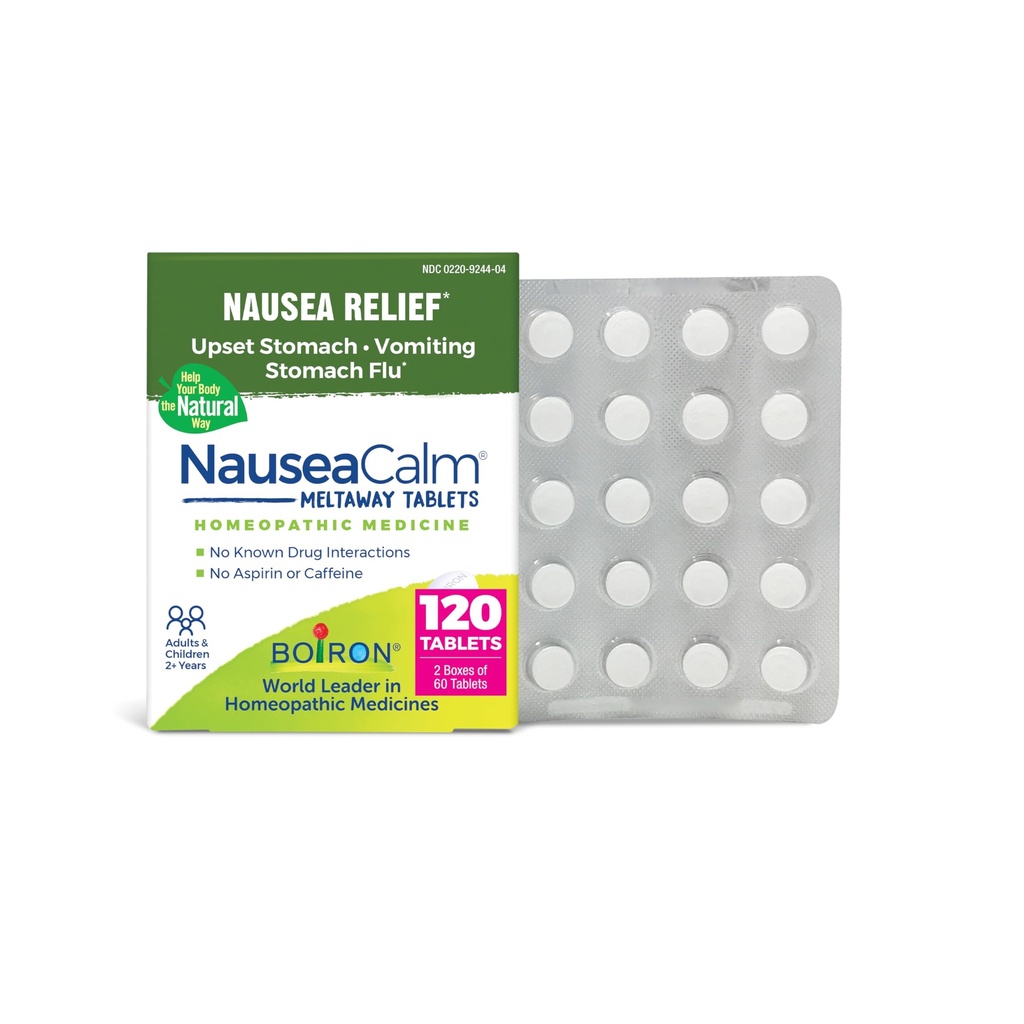 Boiron NauseaCalm Relief för upprörd mage, illamående och kräkningar på grund av maginfluensa, överindulgens eller rörelsesjukdom - icke-drowsy - 120 greve (2 paket av 60)