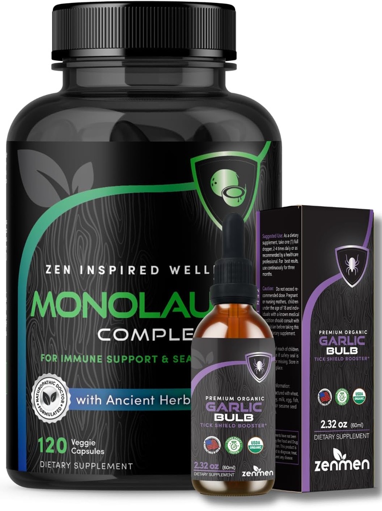 Zenmen Immuunituki Bundle: Valkosipuli Tincture ja Monolaurin kapselit