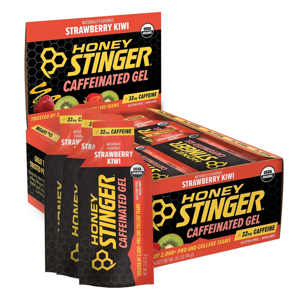 Honey Stinger Mansikka Kiivit Energy Gel, kofeiiniton & gluteeniton luomuhunaja, liikunta, juokseminen ja suorituskyky, urheilu ravitsemus koti &amp; kuntosali, Pre and Mid Treeni, 24 Pack